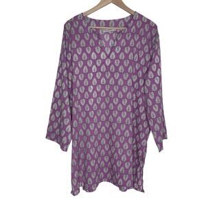 Mahogany 3X Purple Leaf Print Tunic Dress 100% Cotton Boho Lightweight Coverup